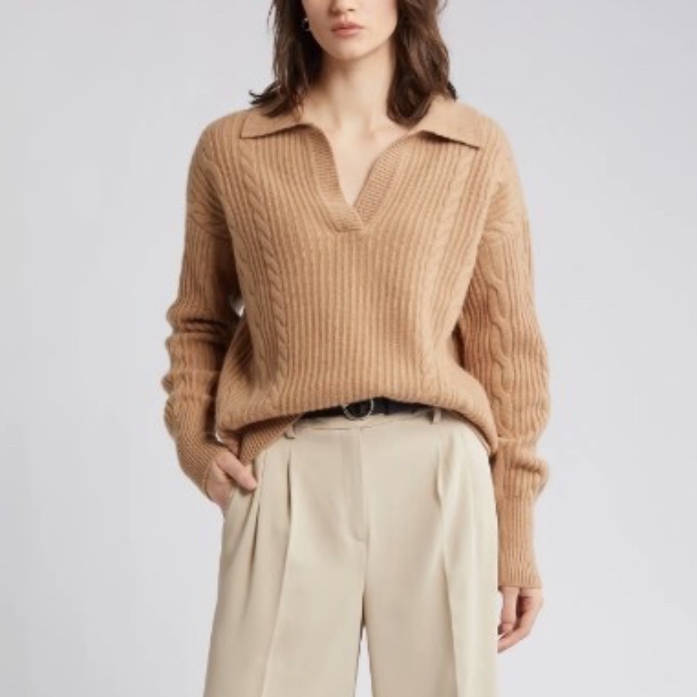 Unworn Nordstrom Signature Wool & Cashmere Cable Knit Jonny Collar Sweater
